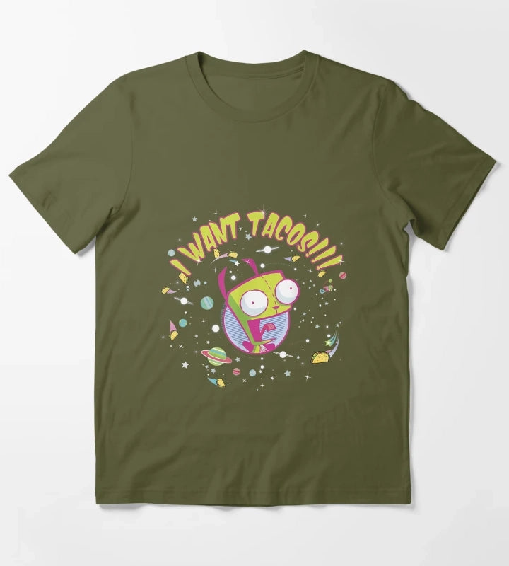 Nickelodeon Invader Zim GIR Wants Tacos T-Shirt Olive Green