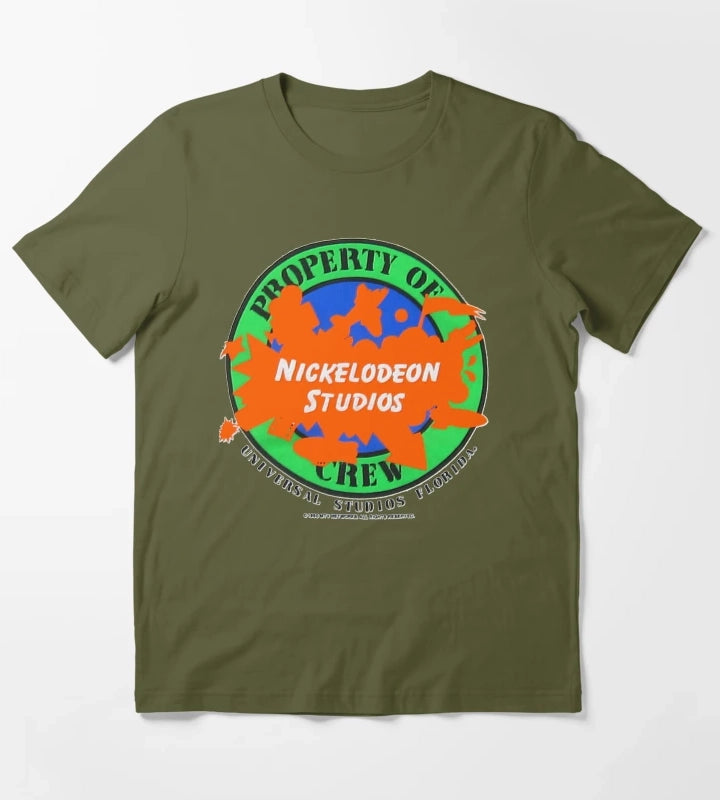 Nickelodeon Studios Property Of Crew Shirt Embossed Look T-Shirt Olive Green