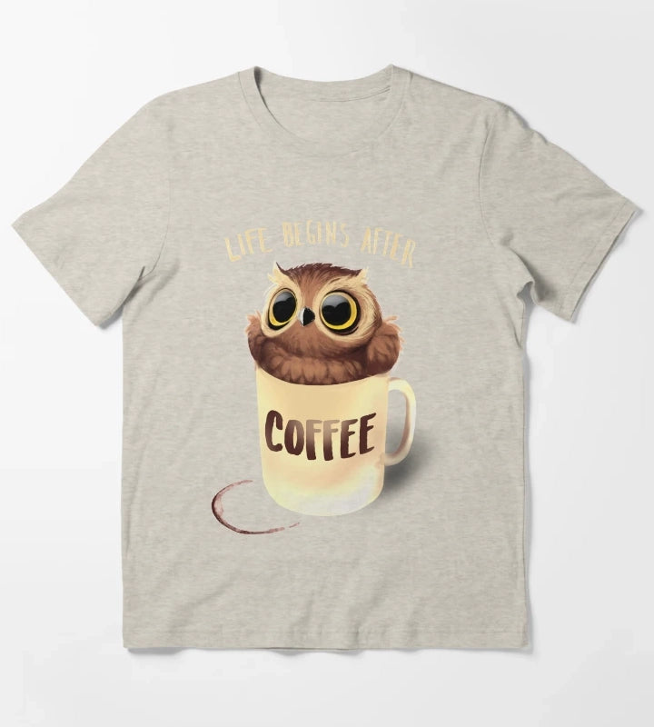 Night Owl Coffee Cute Bird Life Begins after Coffee T-Shirt Cream