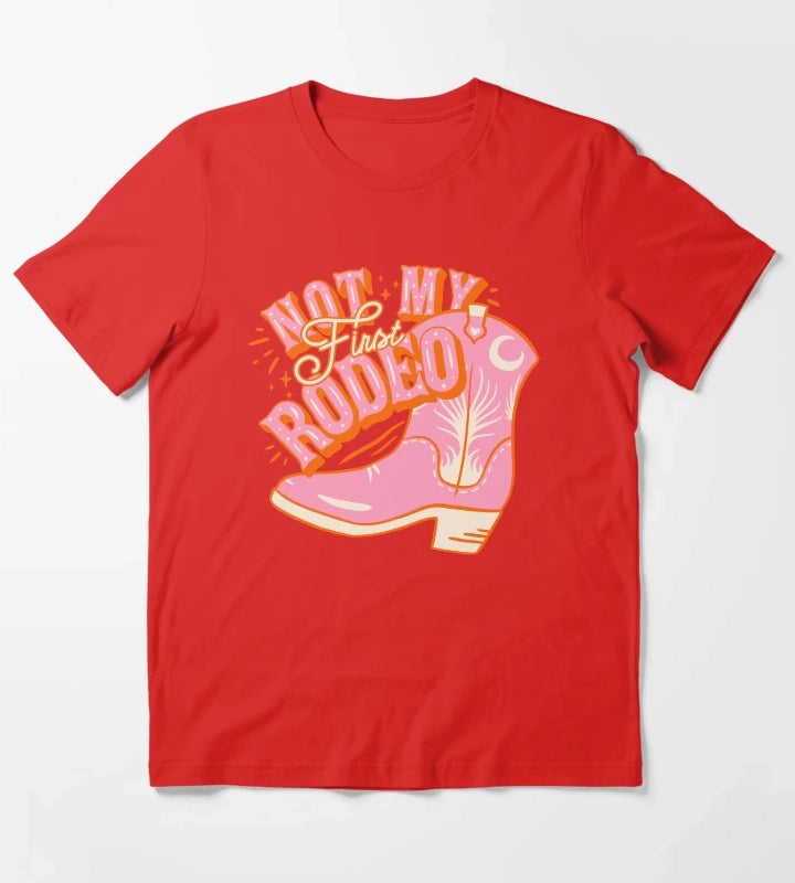 Not My First Rodeo Pink Cowboy Yeehaw Cowgirl Rodeo Boot Preppy Space Cowgirl Aesthetic Yee Haw HOWDY YALL Pink Background T-Shirt Red