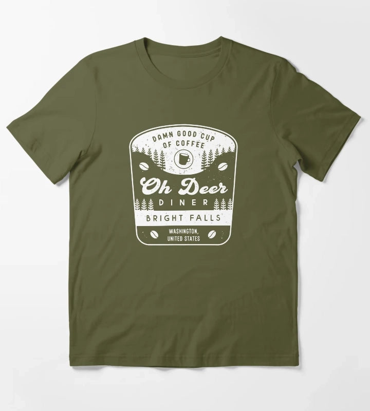 Oh Deer Diner Crest T-Shirt Olive Green