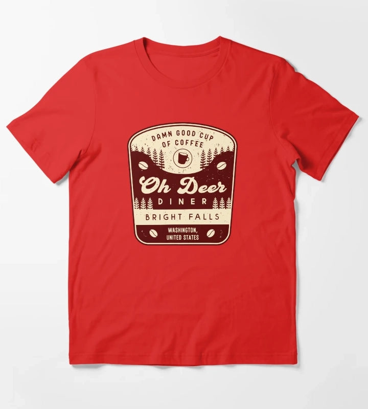 Oh Deer Diner Emblem T-Shirt Red