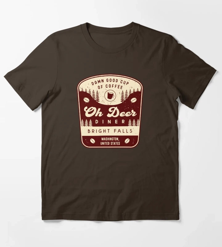 Oh Deer Diner Emblem T-Shirt Brown