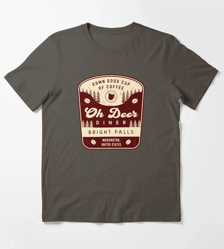 Oh Deer Diner Emblem T-Shirt Dark Grey