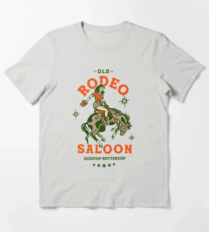 Old Rodeo Saloon Giddyup Buttercup Vintage Cowgirl Pinup T-Shirt Light Grey