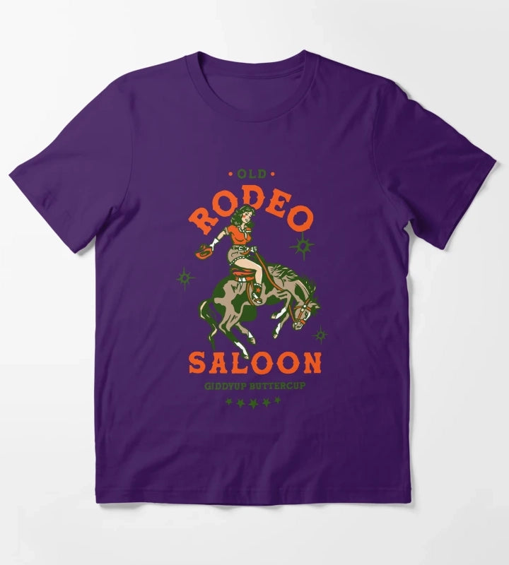 Old Rodeo Saloon Giddyup Buttercup Vintage Cowgirl Pinup T-Shirt Purple