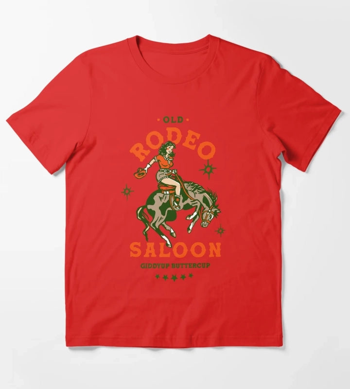 Old Rodeo Saloon Giddyup Buttercup Vintage Cowgirl Pinup T-Shirt Red