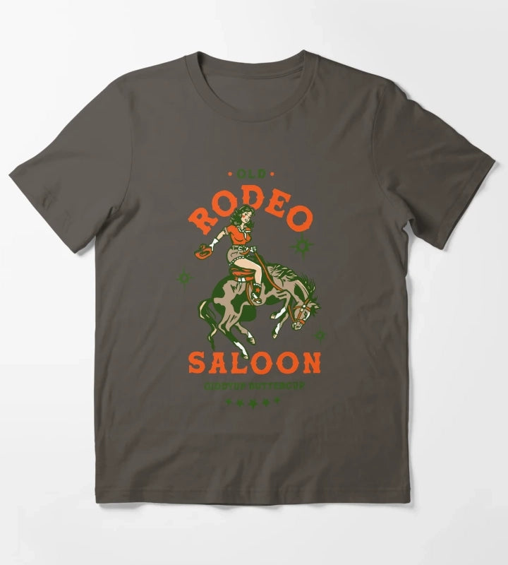 Old Rodeo Saloon Giddyup Buttercup Vintage Cowgirl Pinup T-Shirt Dark Grey