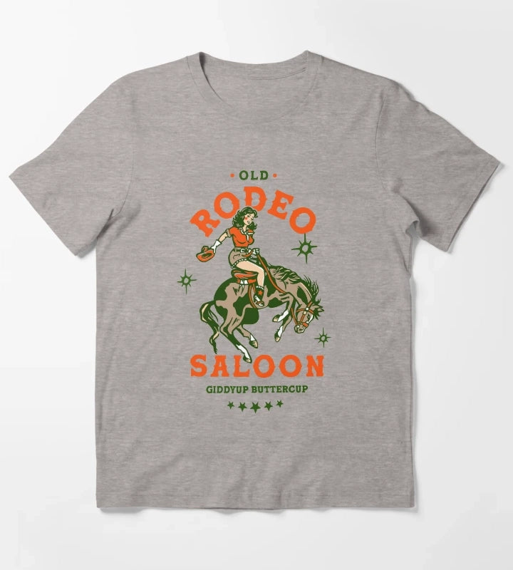Old Rodeo Saloon Giddyup Buttercup Vintage Cowgirl Pinup T-Shirt Heather Grey