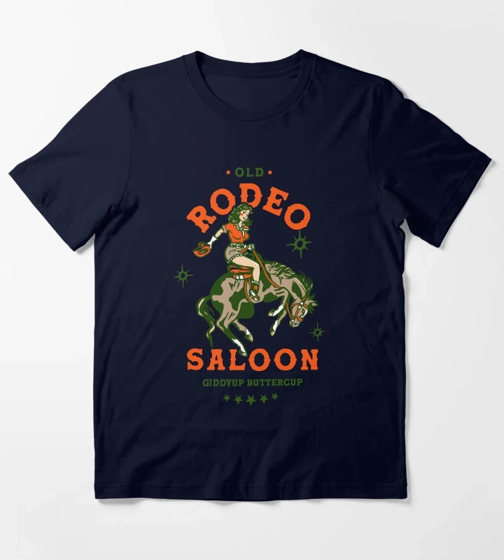 Old Rodeo Saloon Giddyup Buttercup Vintage Cowgirl Pinup T-Shirt Navy