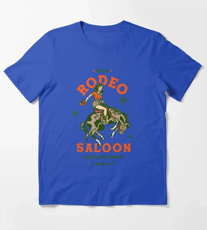 Old Rodeo Saloon Giddyup Buttercup Vintage Cowgirl Pinup T-Shirt Blue