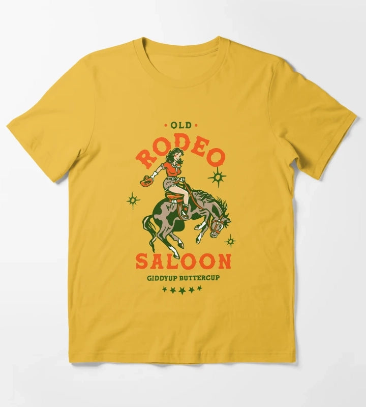 Old Rodeo Saloon Giddyup Buttercup Vintage Cowgirl Pinup T-Shirt Yellow