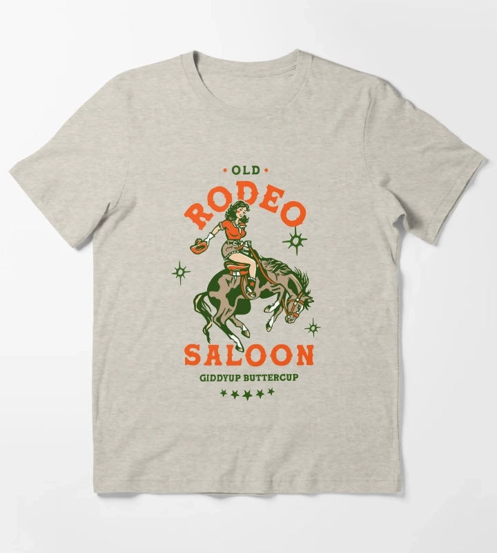 Old Rodeo Saloon Giddyup Buttercup Vintage Cowgirl Pinup T-Shirt Cream