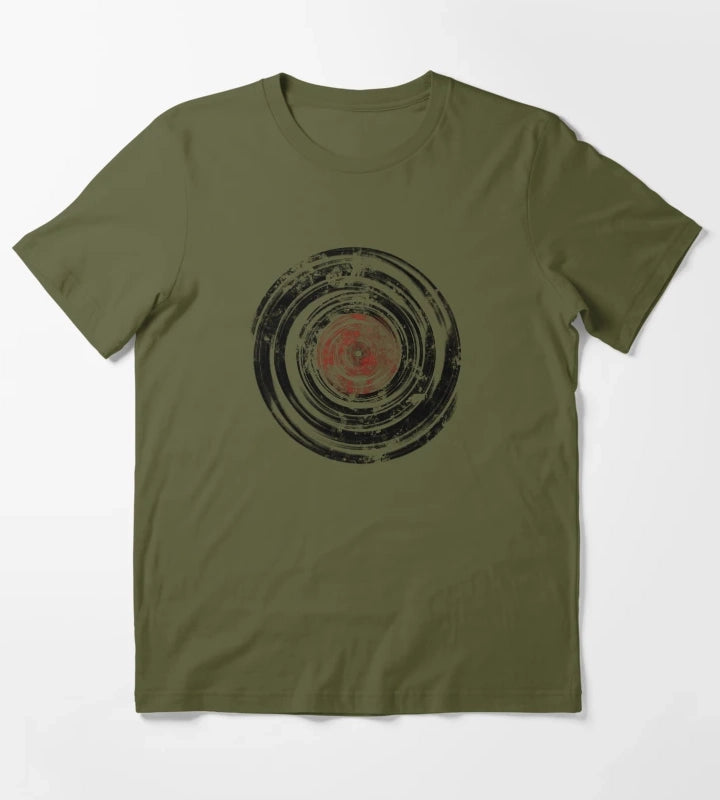 Old Vinyl Records Urban Grunge T-Shirt Olive Green