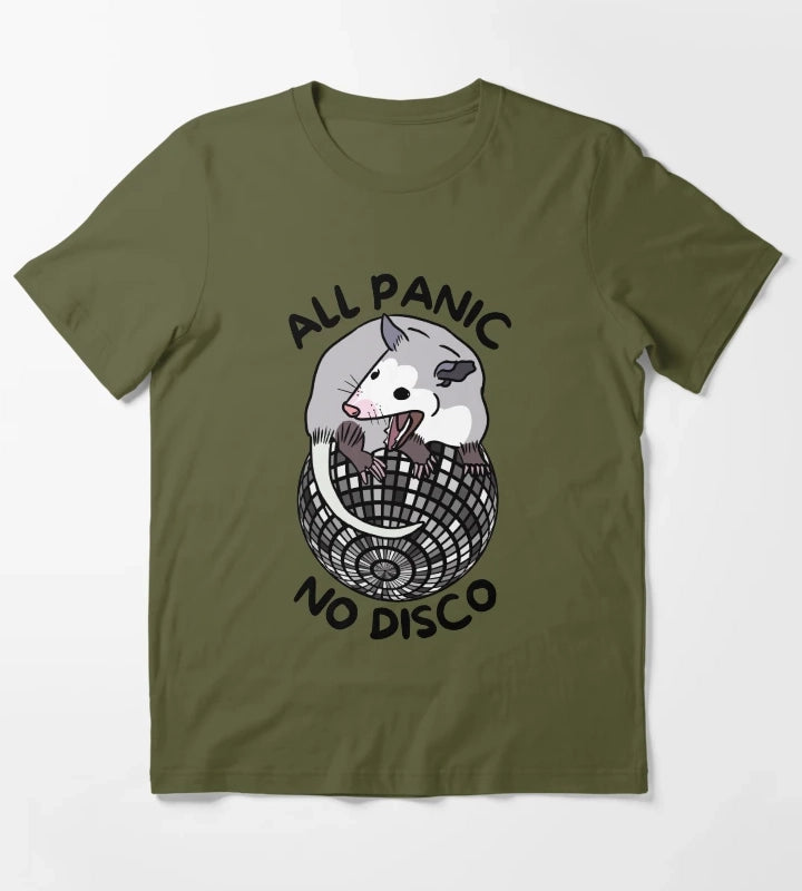 Opossum All Panic No Disco Funny Screaming T-Shirt Olive Green