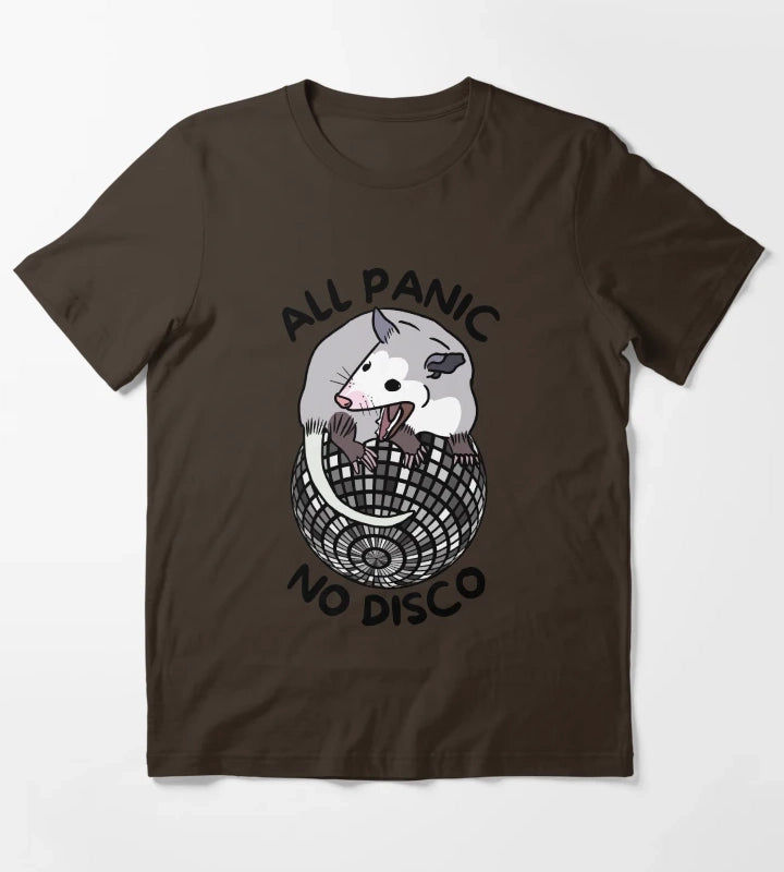 Opossum All Panic No Disco Funny Screaming T-Shirt Brown