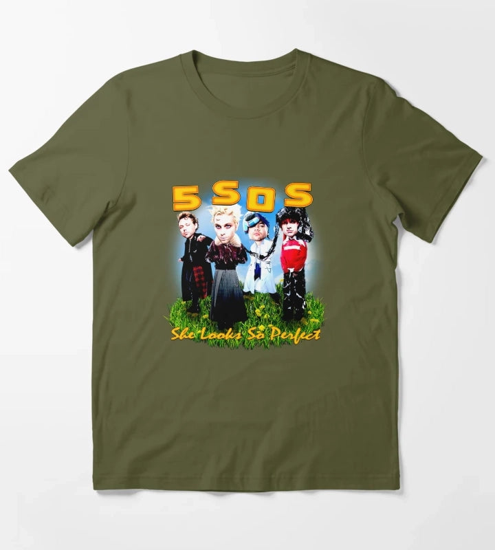 Orange Typography With Funny Face Member T-Shirt Olive Green