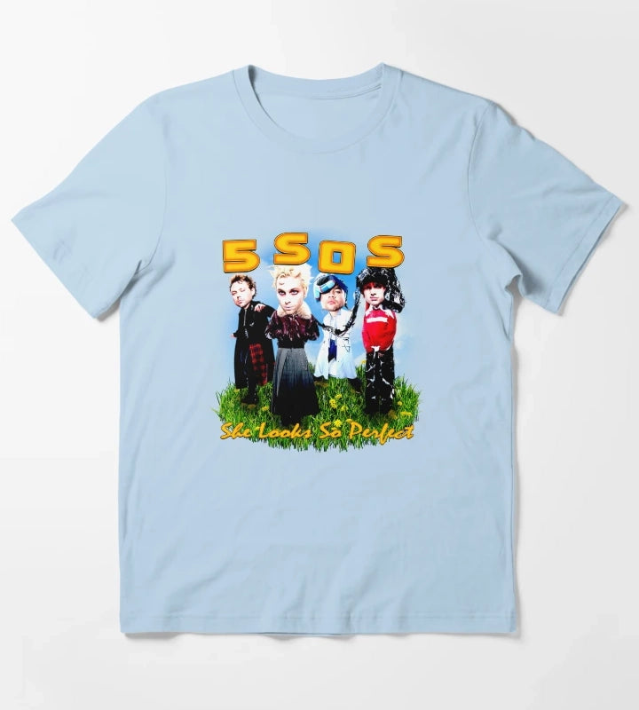 Orange Typography With Funny Face Member T-Shirt Sky Blue