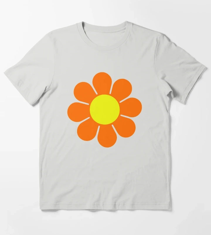 Orange Yellow Hippy Flower Power Daisy T-Shirt Light Grey