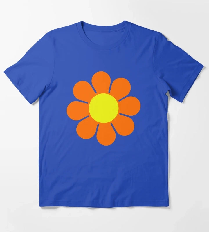 Orange Yellow Hippy Flower Power Daisy T-Shirt Blue