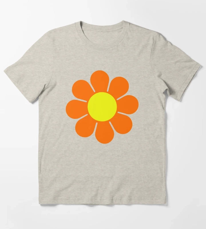 Orange Yellow Hippy Flower Power Daisy T-Shirt Cream