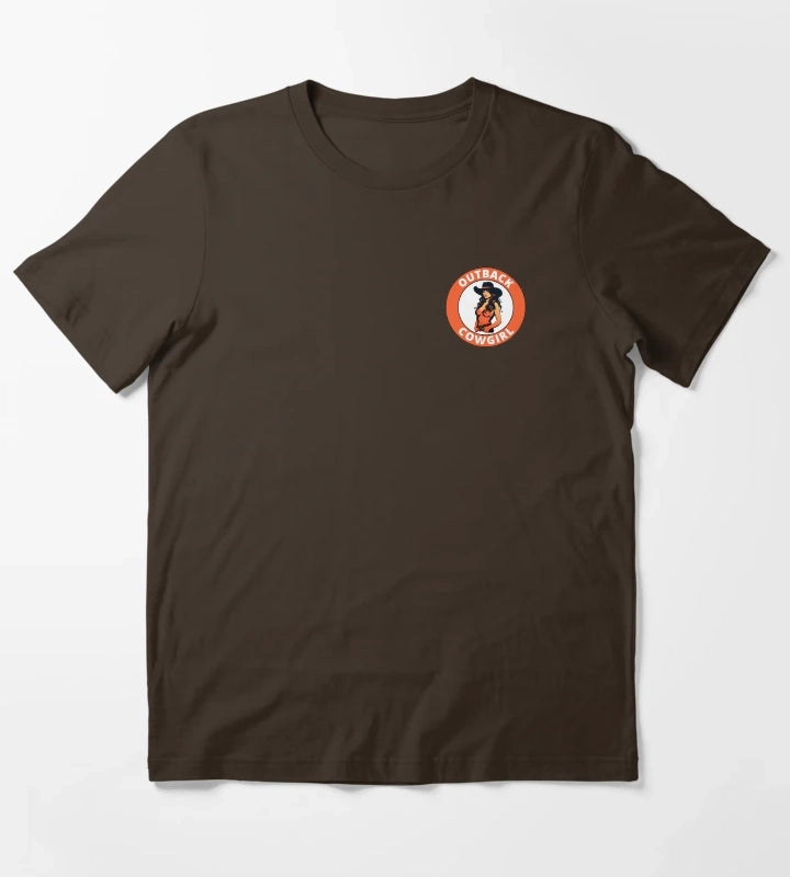 Outback Cowgirl transparent logo design T-Shirt Brown