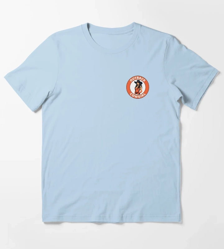 Outback Cowgirl transparent logo design T-Shirt Sky Blue