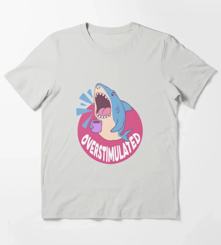 Overstimulated Shark T-Shirt Light Grey