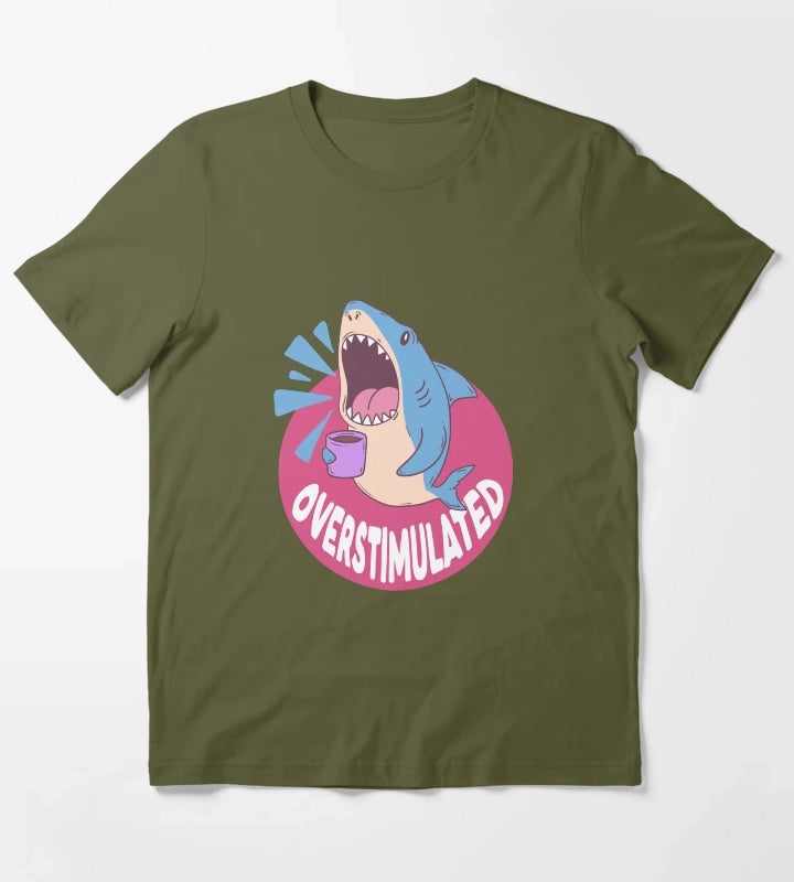 Overstimulated Shark T-Shirt Olive Green