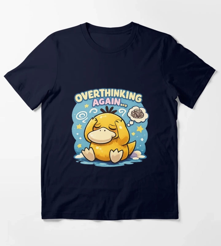 Overthinking Again Cute Psyduck Anxiety Meme T-Shirt Navy