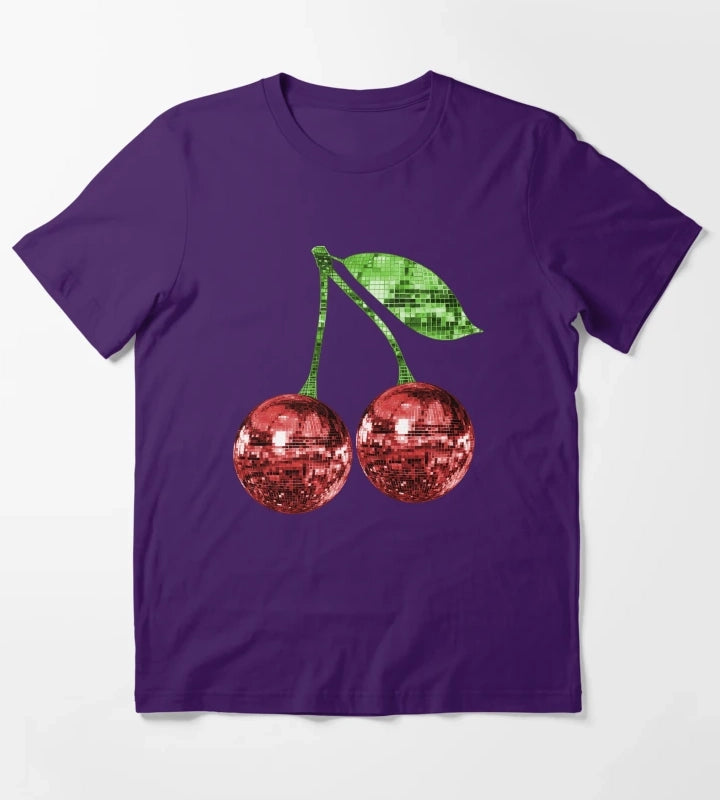 Pair of Disco Ball Red Cherries T-Shirt Purple