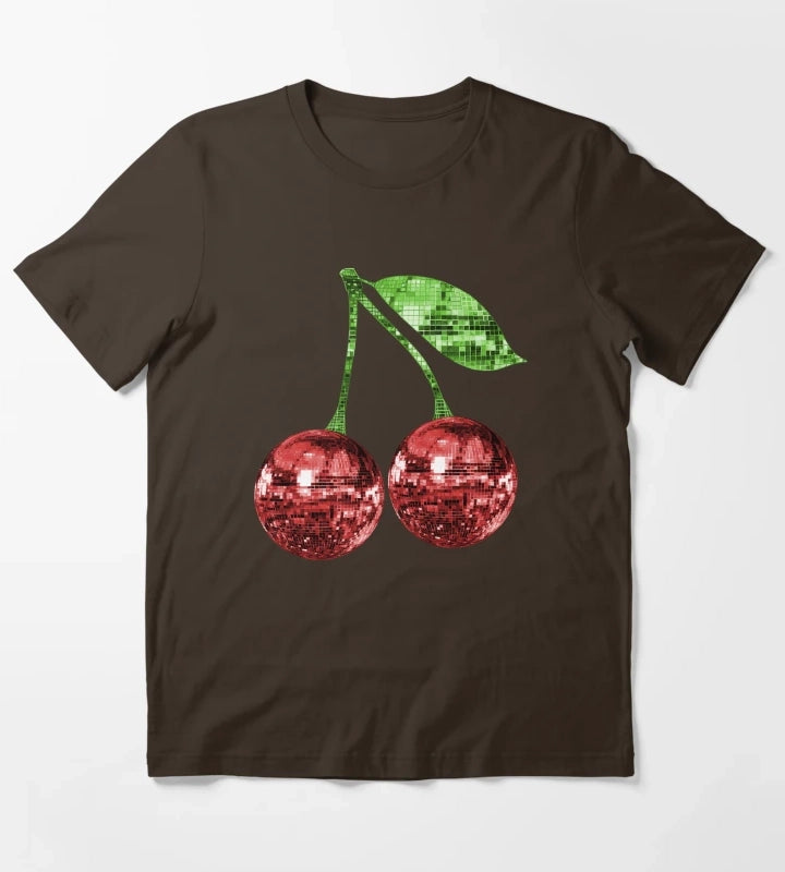 Pair of Disco Ball Red Cherries T-Shirt Brown