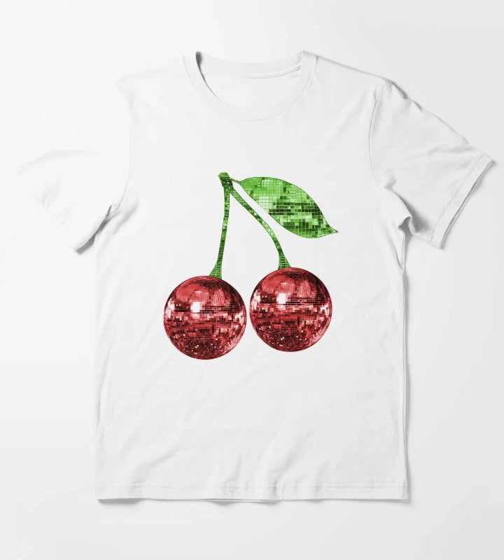 Pair of Disco Ball Red Cherries T-Shirt White