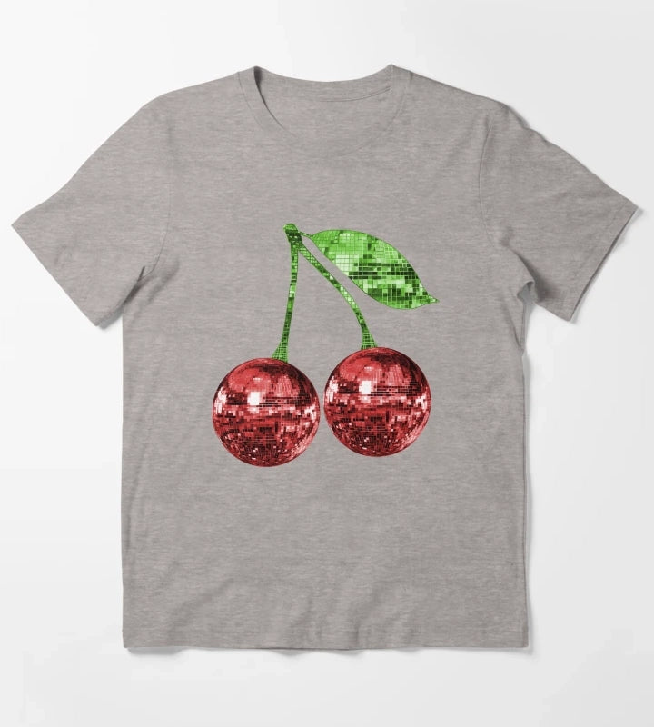 Pair of Disco Ball Red Cherries T-Shirt Heather Grey