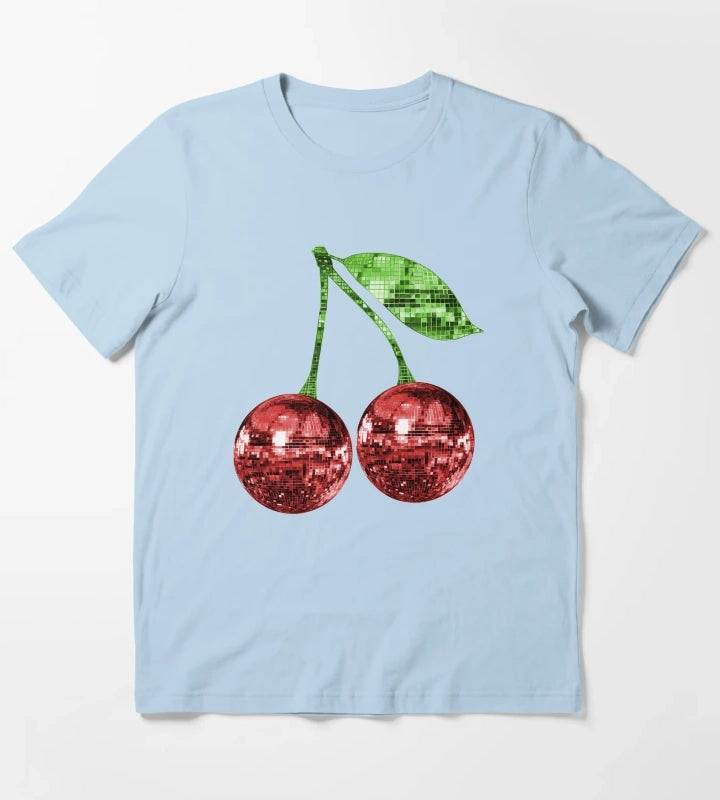 Pair of Disco Ball Red Cherries T-Shirt Sky Blue