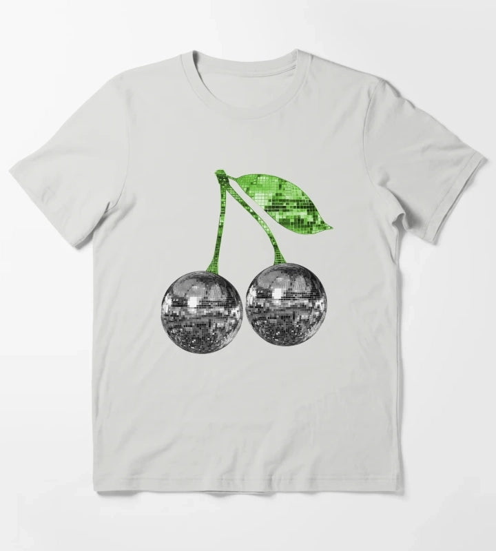 Pair of Silver Disco Ball Cherries T-Shirt Light Grey