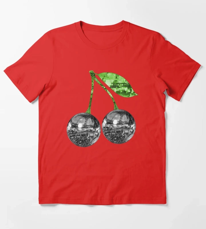 Pair of Silver Disco Ball Cherries T-Shirt Red