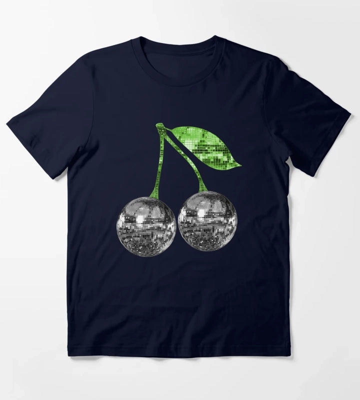Pair of Silver Disco Ball Cherries T-Shirt Navy