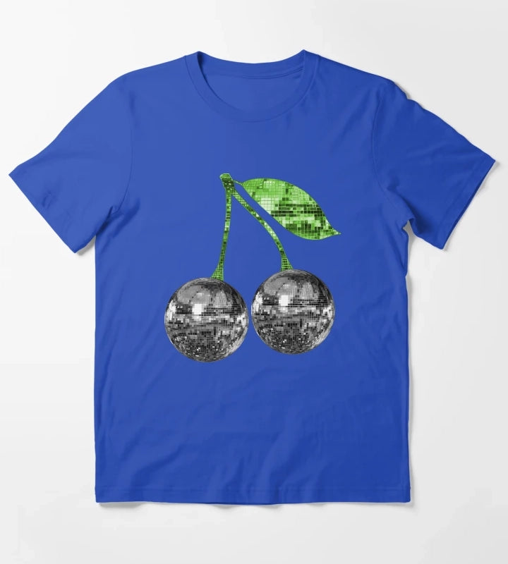 Pair of Silver Disco Ball Cherries T-Shirt Blue
