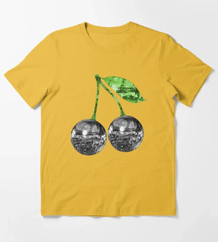 Pair of Silver Disco Ball Cherries T-Shirt Yellow