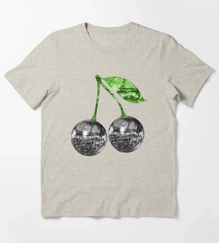 Pair of Silver Disco Ball Cherries T-Shirt Cream