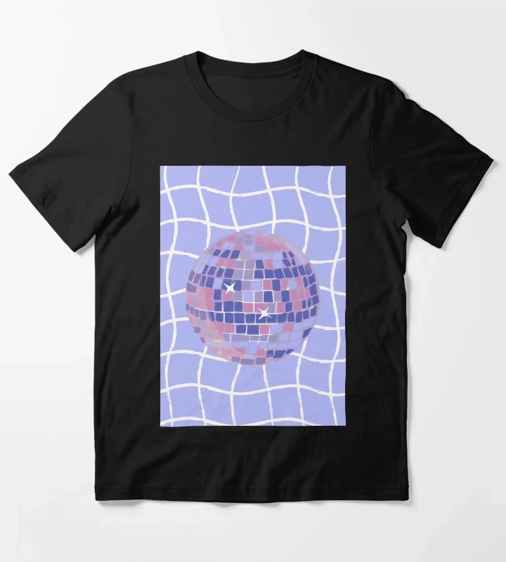 Pastel Disco Ball Illustration on Lavender Wavy Grid T-Shirt