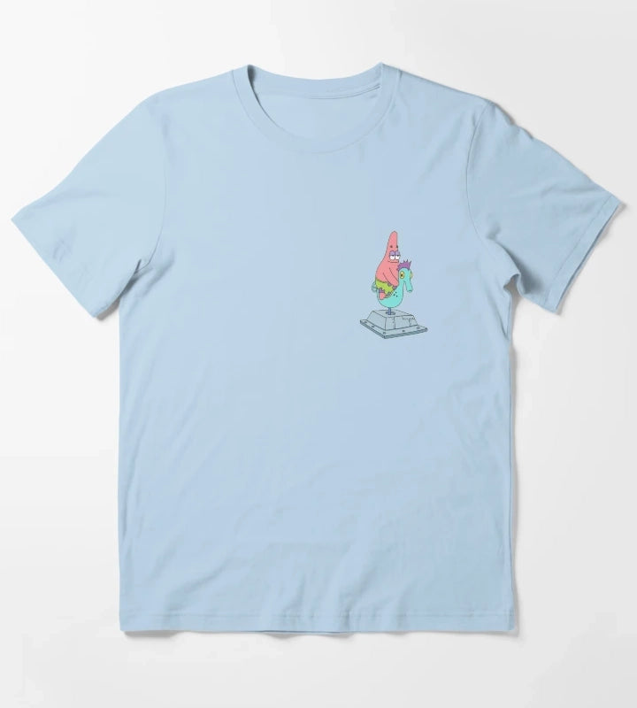 Patrick Star Dream Riding Seahorse Kiddie Ride Meme T-Shirt Sky Blue