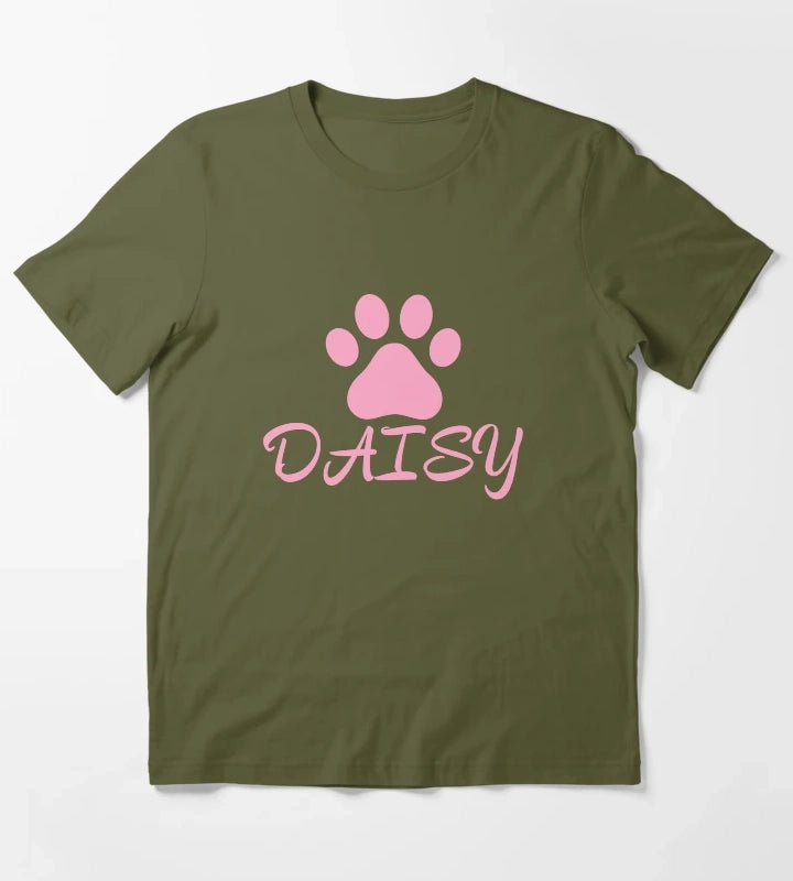 Pink Cat Paw Daisy T-Shirt Olive Green