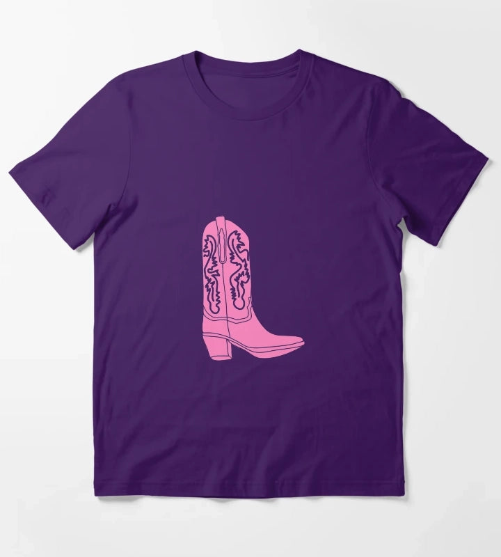 Pink Cowboy Cowgirl Boot T-Shirt Purple