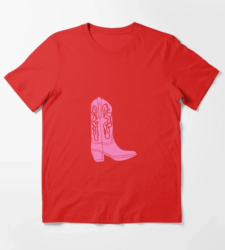 Pink Cowboy Cowgirl Boot T-Shirt Red