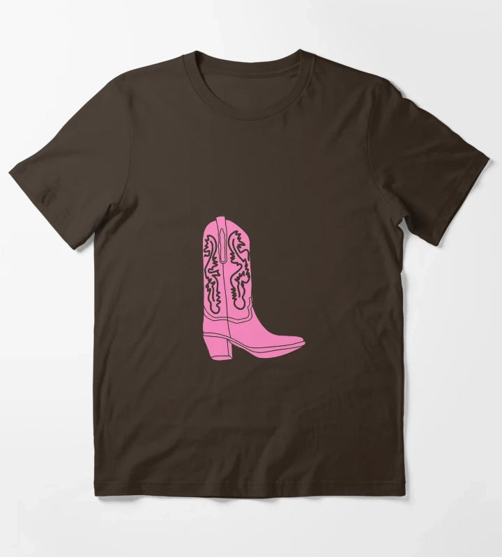 Pink Cowboy Cowgirl Boot T-Shirt Brown