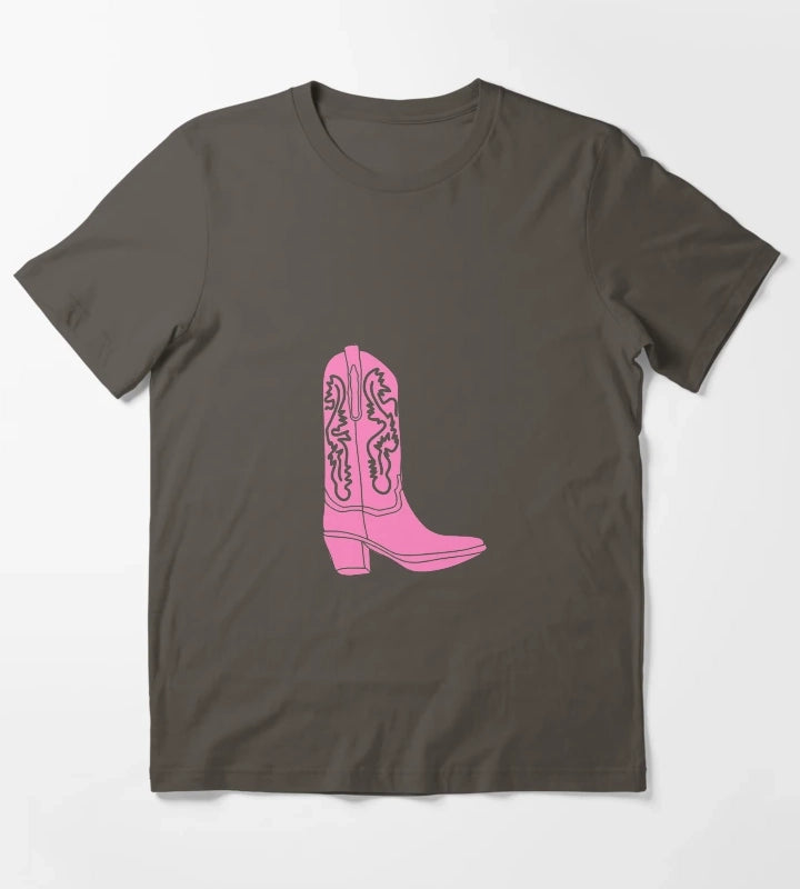 Pink Cowboy Cowgirl Boot T-Shirt Dark Grey