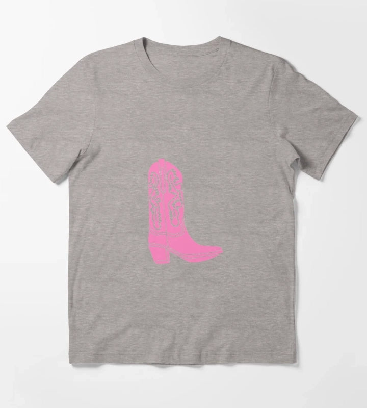 Pink Cowboy Cowgirl Boot T-Shirt Heather Grey