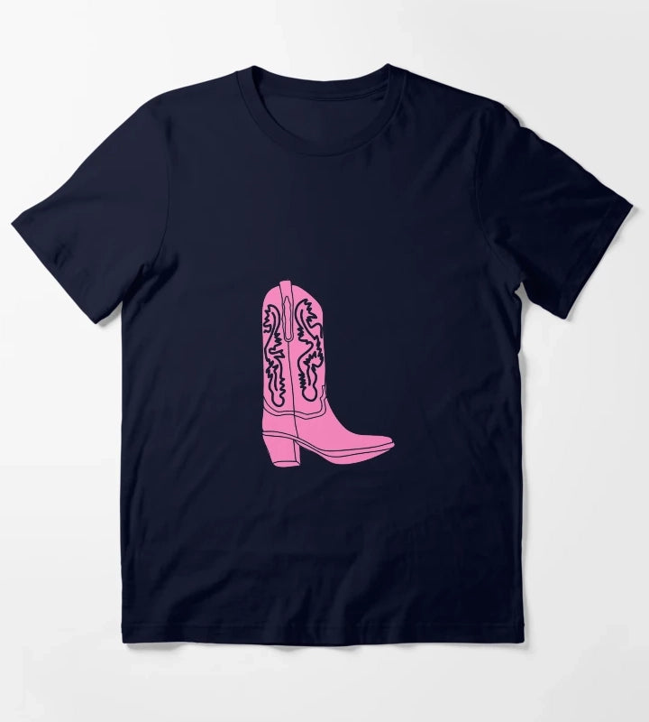 Pink Cowboy Cowgirl Boot T-Shirt Navy